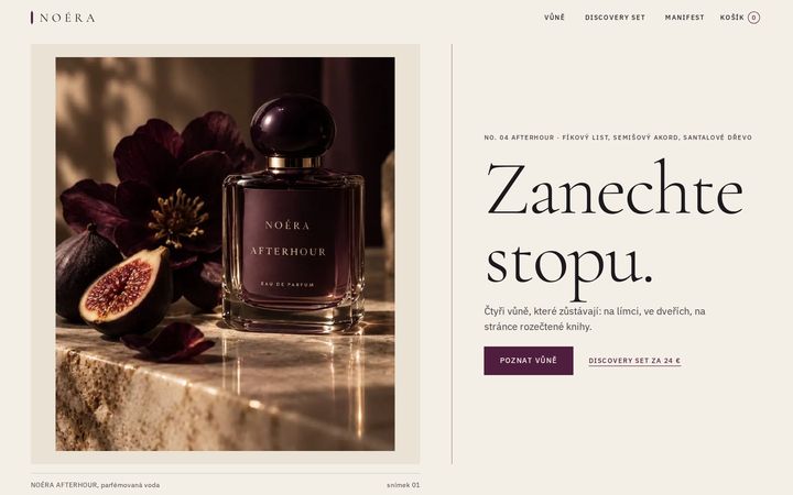 Úvodní stránka konceptové parfumerie NOÉRA