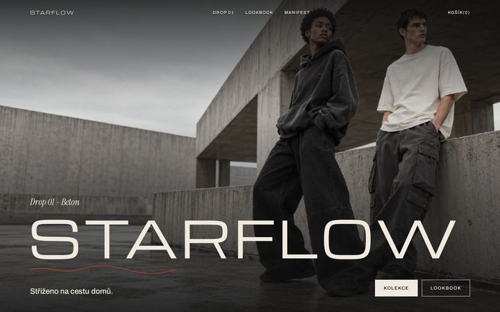 Úvodní stránka konceptové streetwearové značky STARFLOW