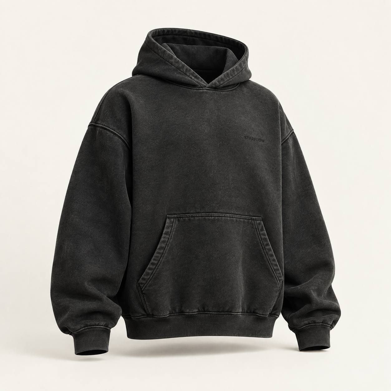Still Hoodie – černá těžká mikina s kapucí, zepředu